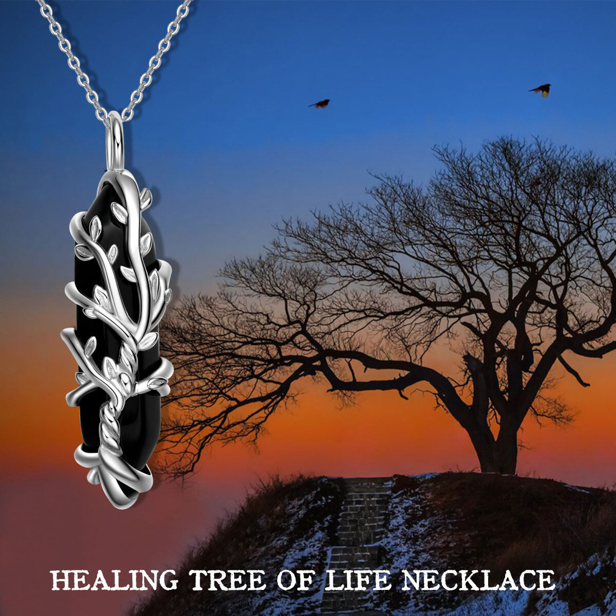 Sterling Silver Tree Of Life Crystal Pendant Necklace-6