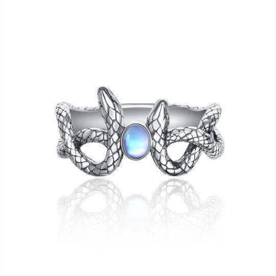 Sterling Silver Oval Shaped Moonstone Snake Ring