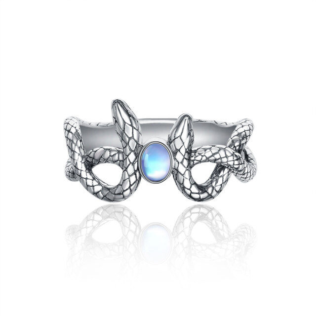 Sterling Silver Oval Shaped Moonstone Snake Ring-1