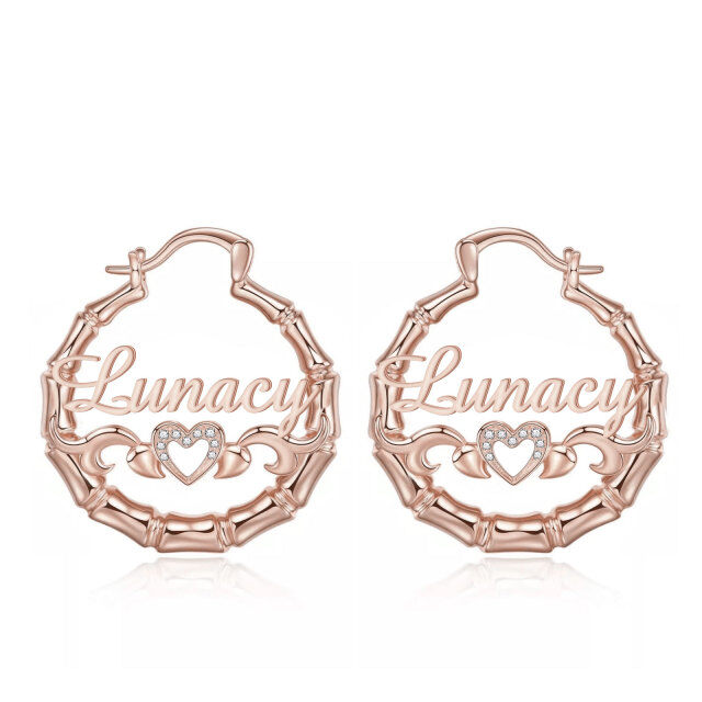 Pendientes de aro de bambú Pendientes personalizados con nombre de diamantes naturales personalizados-2