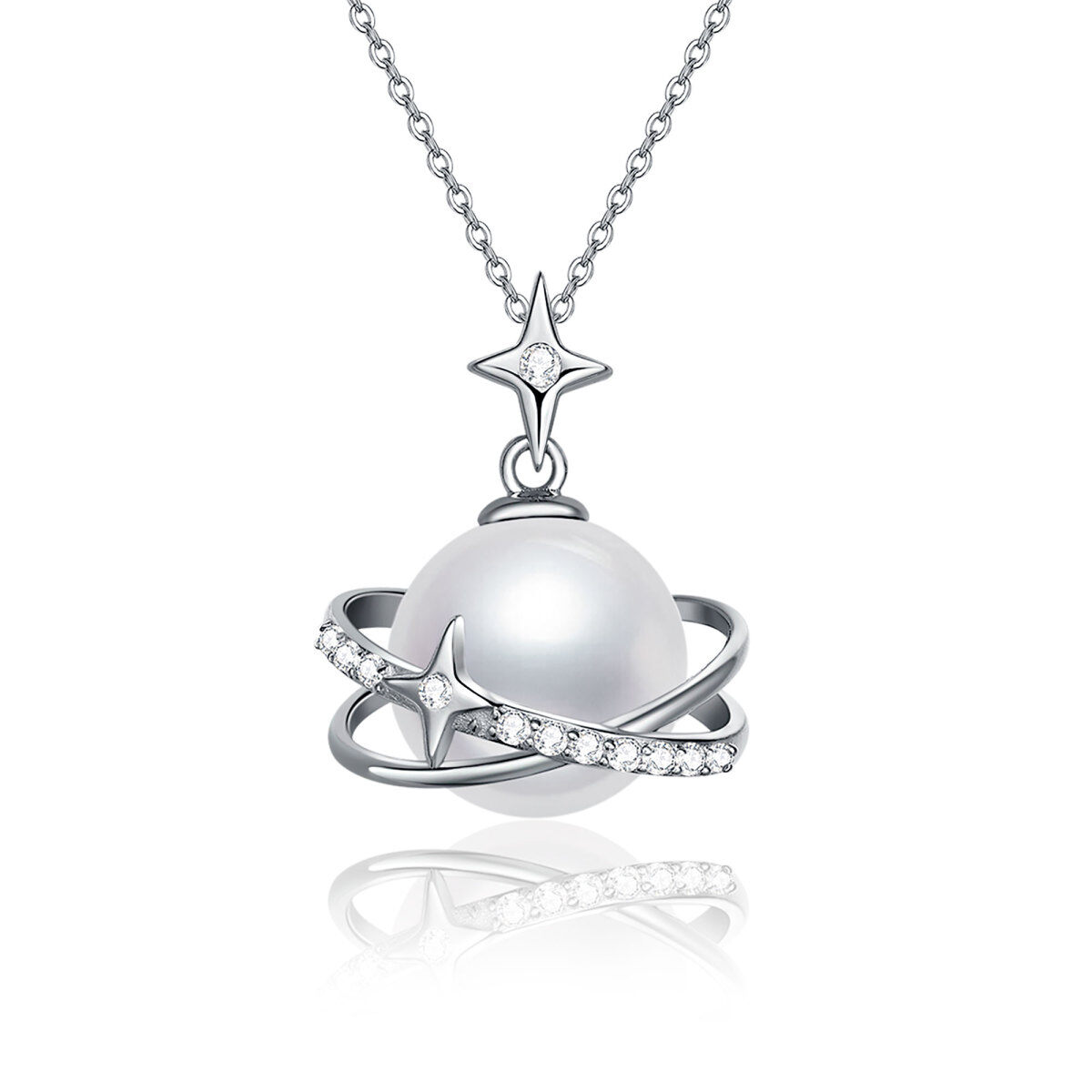 Collar colgante de plata de ley con forma circular de pentagrama de perlas-1