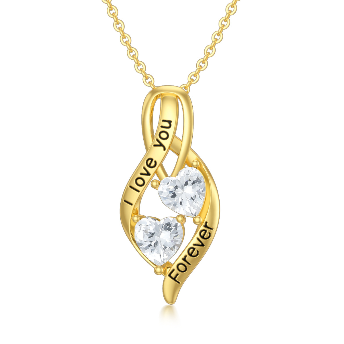 14K Gold Heart Shaped Cubic Zirconia Infinity Symbol Pendant Necklace-1