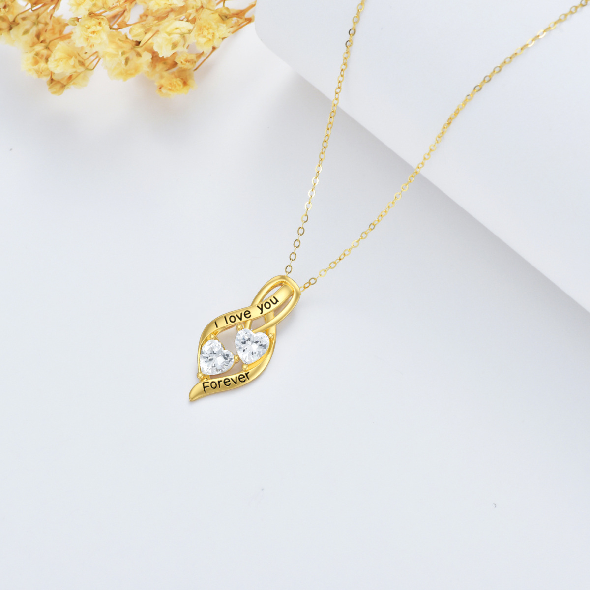 14K Gold Heart Shaped Cubic Zirconia Infinity Symbol Pendant Necklace-4