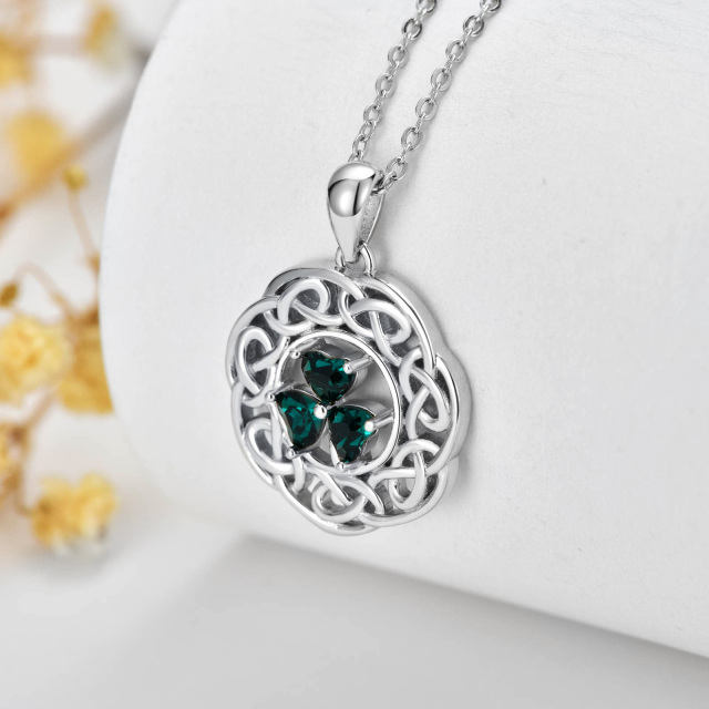 Sterling Silver Heart Zircon Shamrock & Celtic Knot Pendant Necklace-4