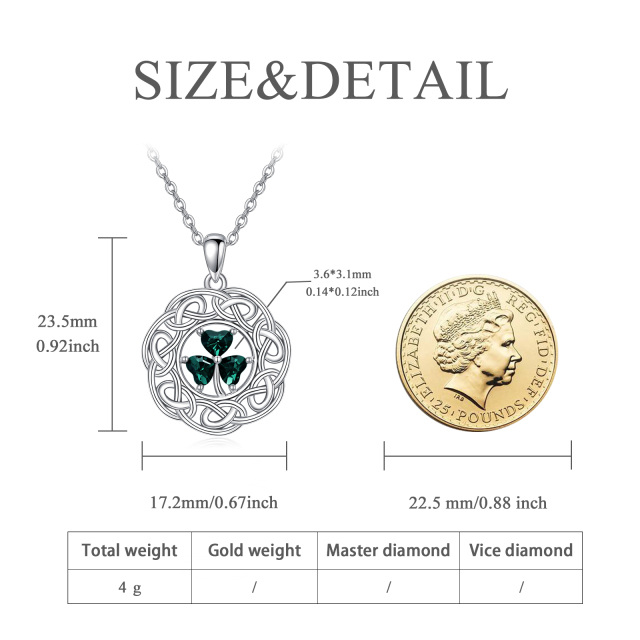 Sterling Silver Heart Zircon Shamrock & Celtic Knot Pendant Necklace-5