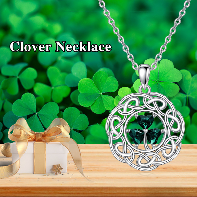Sterling Silver Heart Zircon Shamrock & Celtic Knot Pendant Necklace-6