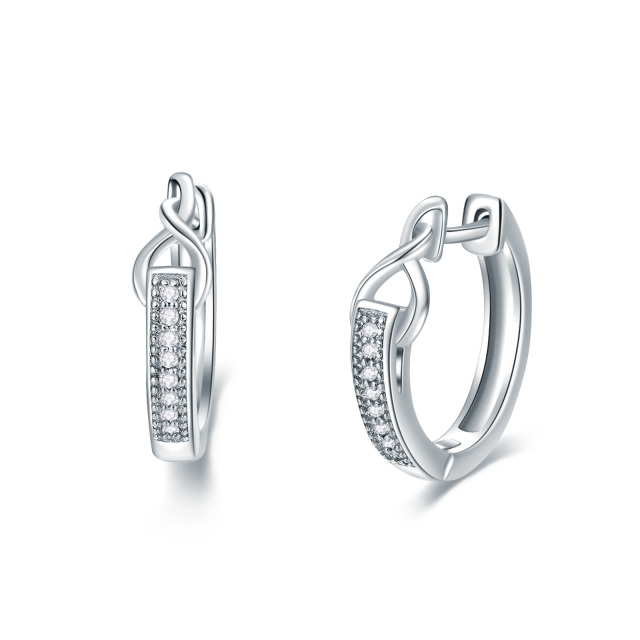 Sterling Silver Circular Shaped Diamond Infinite Symbol Hoop Earrings-1