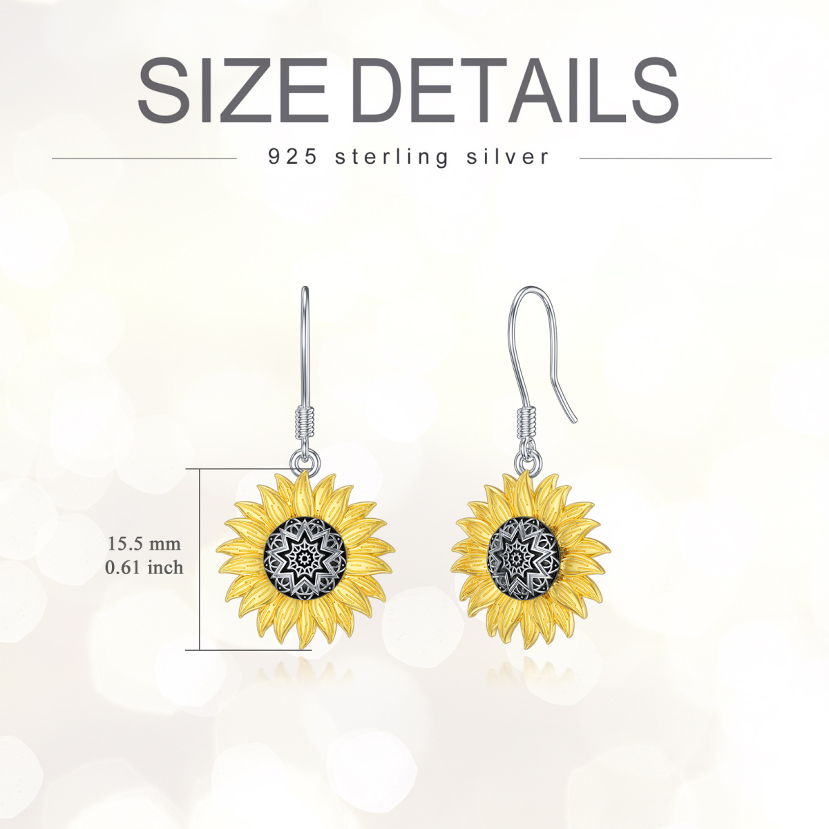 Sterling Silver Two-tone Sunflower Drop Earrings-5