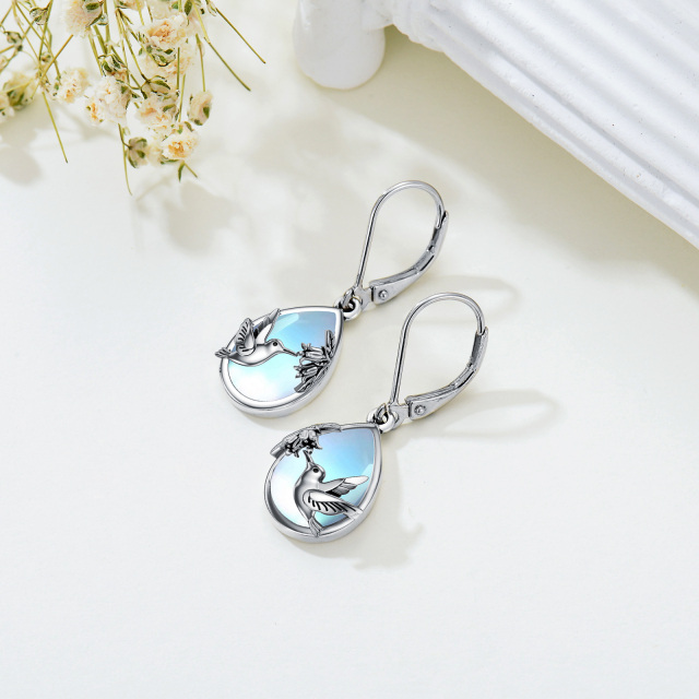 Sterling Silver Moonstone Hummingbird Lever-back Earrings-2