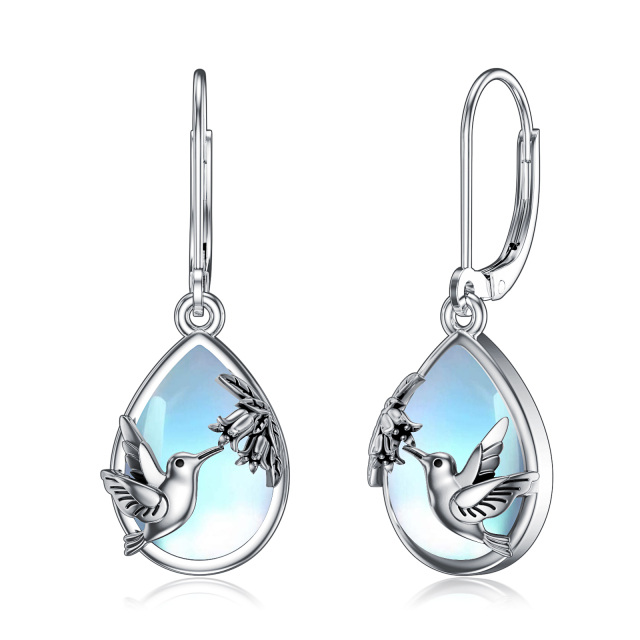 Sterling Silver Moonstone Hummingbird Lever-back Earrings-0