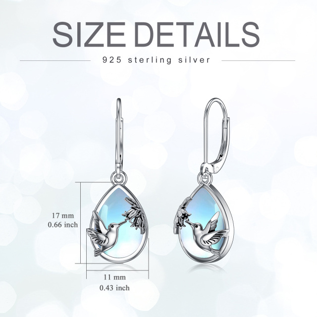 Sterling Silver Moonstone Hummingbird Lever-back Earrings-4