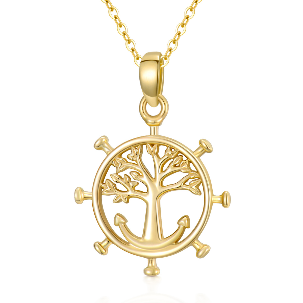 Collier avec pendentif en or 14K en forme d'arbre de vie-1