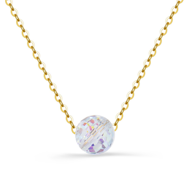 14K Gold Circular Shaped Crystal Spherical Pendant Necklace-0