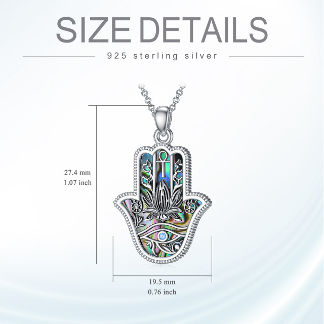 Sterling Silver Abalone Shellfish & Cubic Zirconia Lotus & Eye Of Horus & Hamsa Hand Pendant Necklace-5