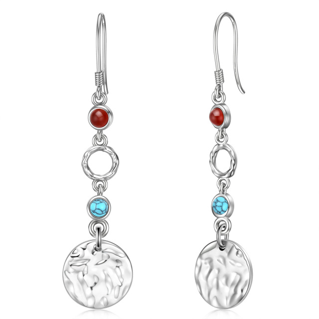 Sterling Silver Round Turquoise Drop Earrings-0