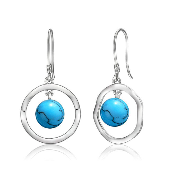 Sterling Silver Circular Shaped Turquoise Drop Earrings-1
