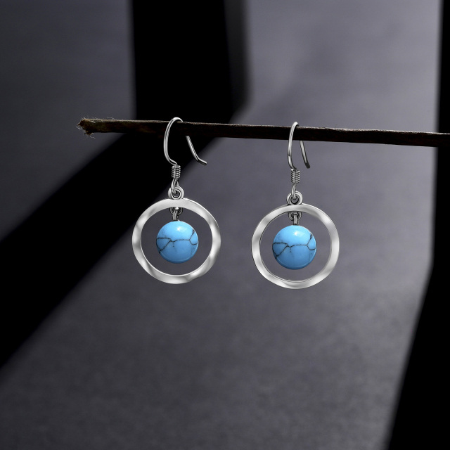 Sterling Silver Circular Shaped Turquoise Drop Earrings-3