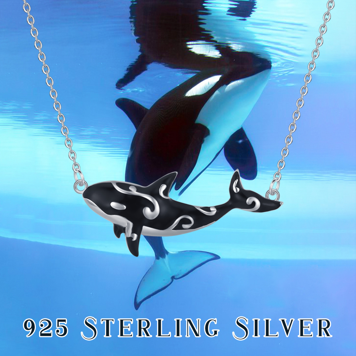 Sterling Silver Killer Whale Pendant Necklace-6