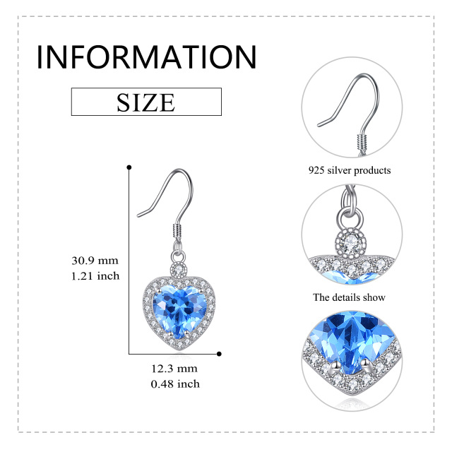 Sterling Silver Blue Cubic Zirconia Heart Drop Earrings-5