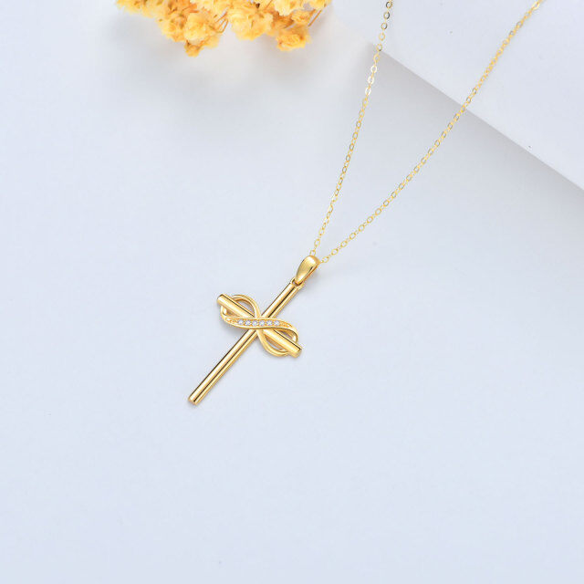 14K Gold Diamond Cross & Infinity Symbol Pendant Necklace-3
