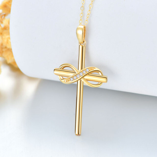 14K Gold Diamond Cross & Infinity Symbol Pendant Necklace-2