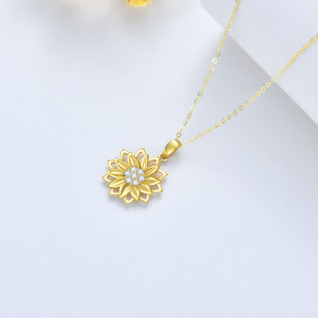 14K Gold Cubic Zirconia Sunflower Spinner Pendant Necklace-2