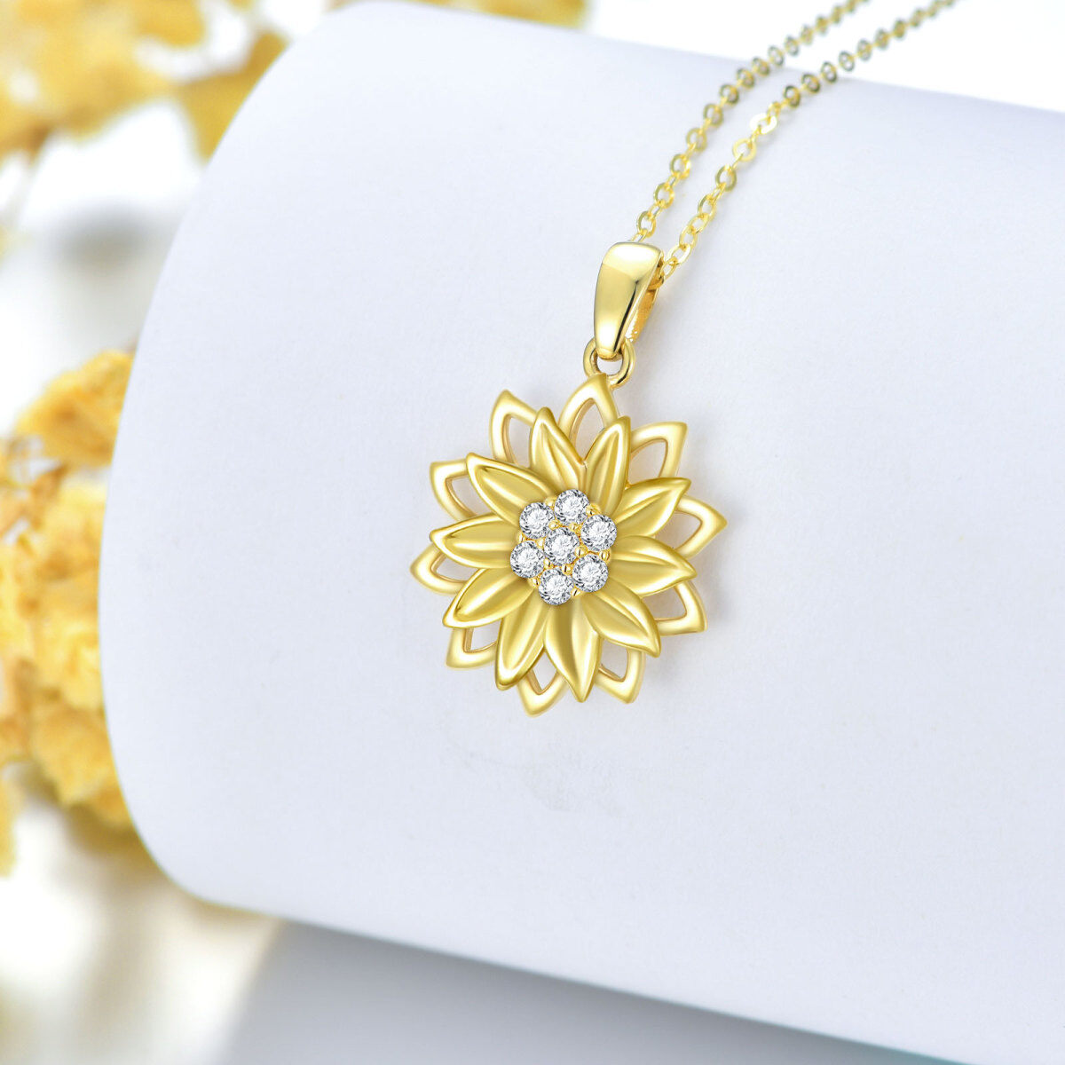 Collier à pendentif tournesol en or 14K à zircon cubique-4