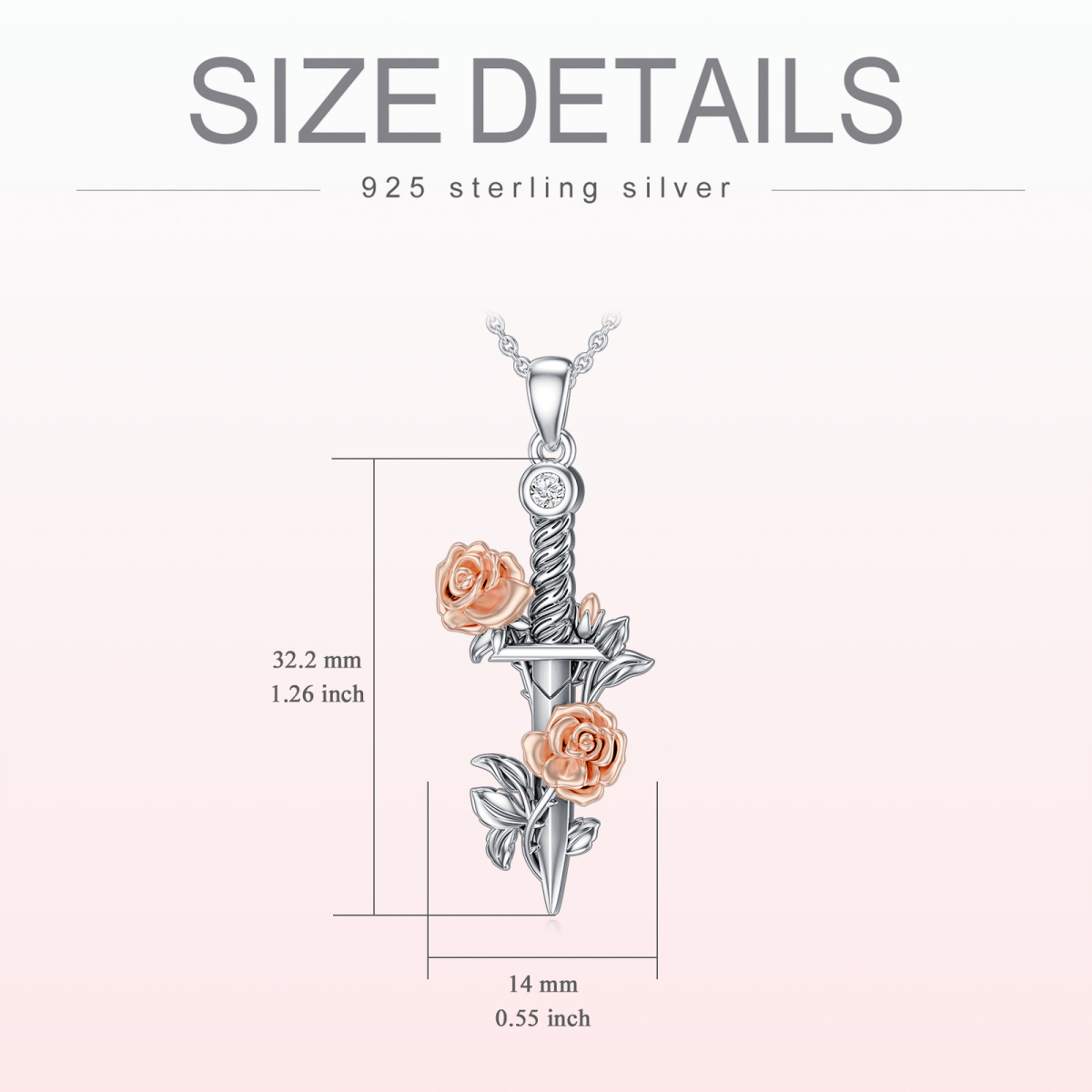 Sterling Silver Two-tone Cubic Zirconia Rose Pendant Necklace-6