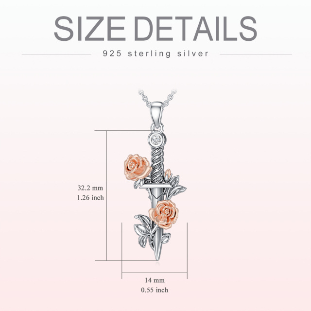 Sterling Silber zweifarbig Zirkonia Rose Anhänger Halskette-5