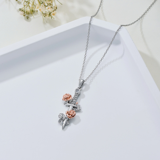 Collier en argent sterling avec pendentif rose en zircon cubique bicolore-3