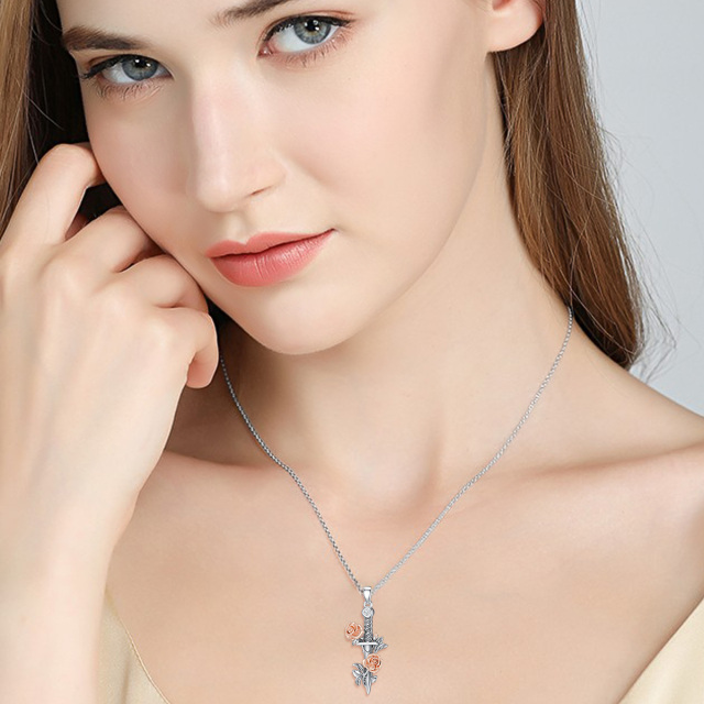 Collier en argent sterling avec pendentif rose en zircon cubique bicolore-1