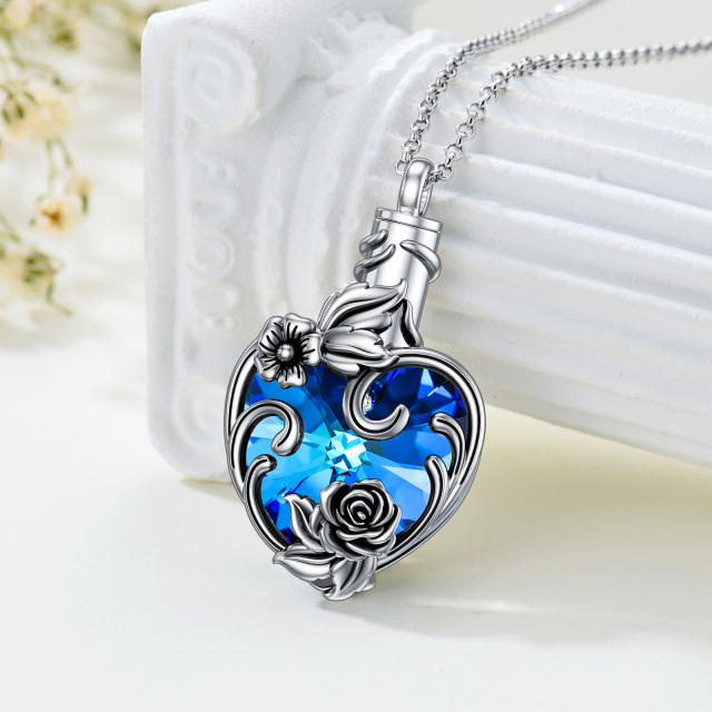 Sterling Silver Rose Crystal Pendant Necklace-3