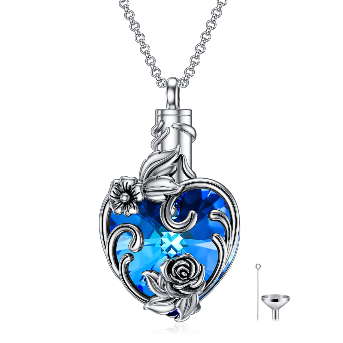 Sterling Silver Rose Crystal Pendant Necklace-1