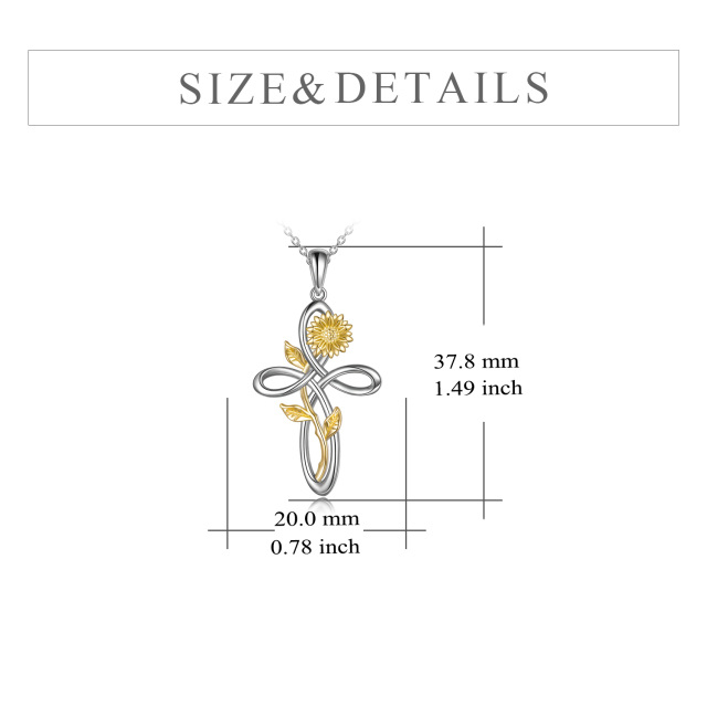 Sterling Silver Two-tone Heart Moissanite Sunflower & Celtic Knot Pendant Necklace-4