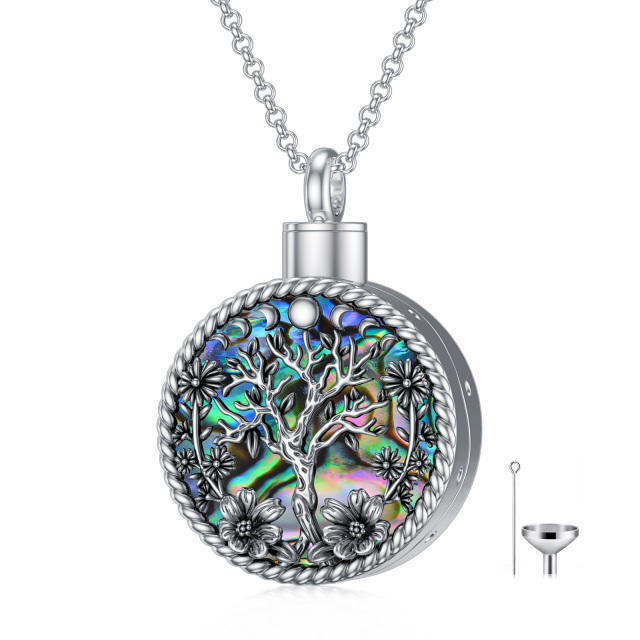 Plata de LeyAbalone Árbol de la Vida y Fases de la Luna Urna Collar para Cenizas-0