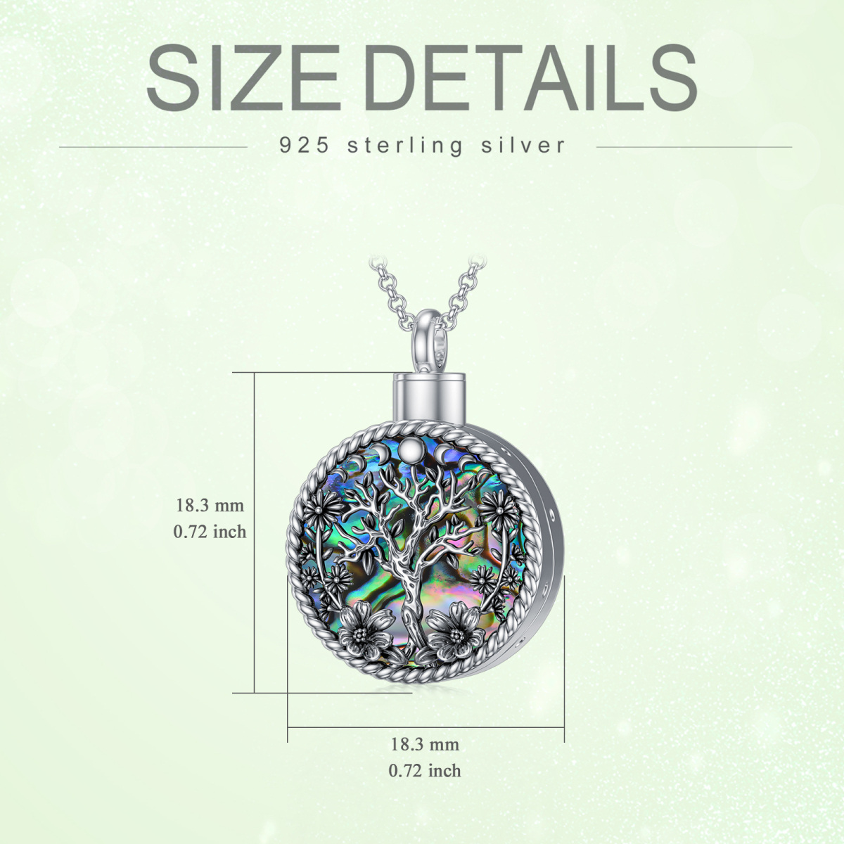 Collier pour cendres en argent sterlingAbalone Shellfish Tree Of Life & Moon Phases Urn Necklace for Ashes-5