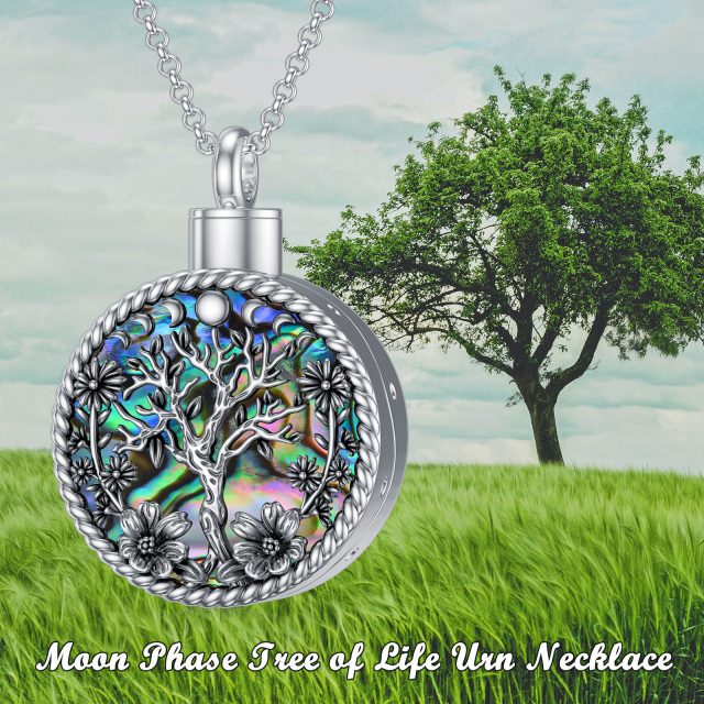 Collier pour cendres en argent sterlingAbalone Shellfish Tree Of Life & Moon Phases Urn Necklace for Ashes-3