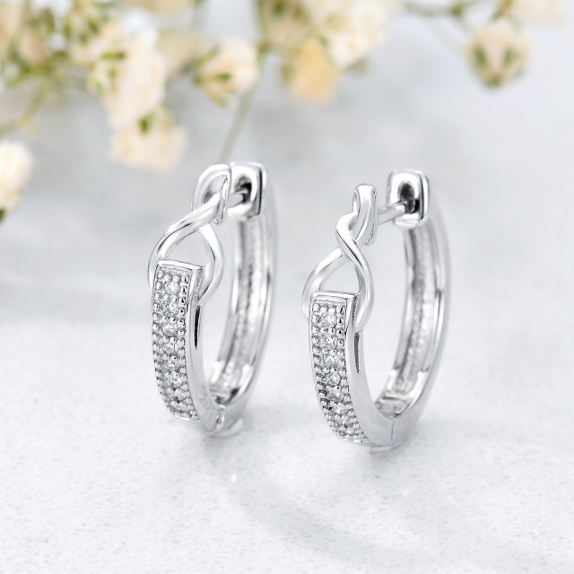 Sterling Silver Circular Shaped Diamond Infinite Symbol Hoop Earrings-4