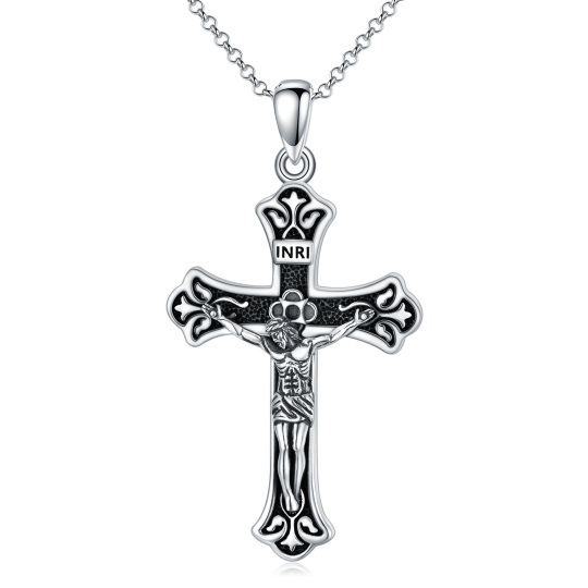 Collier en argent sterling avec pendentif en forme de croix INRI pour hommes avec chaîne Rolo