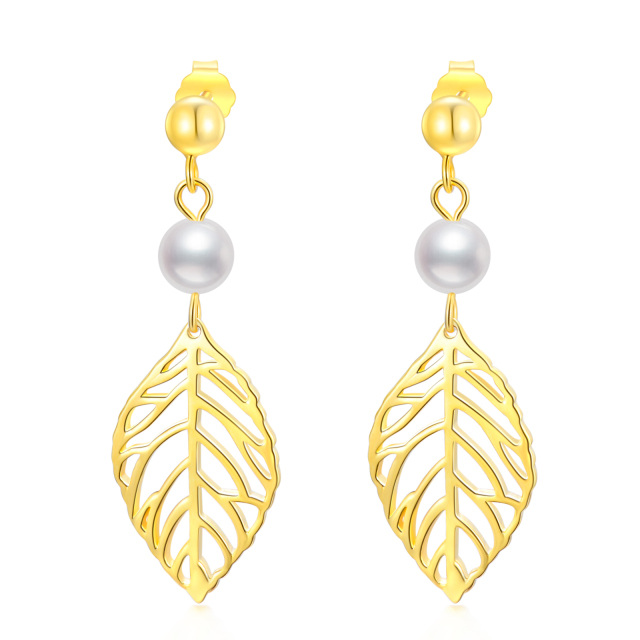 Perlen- und Blatt-Ohrringe für Damen 925 Sterling Silber-0