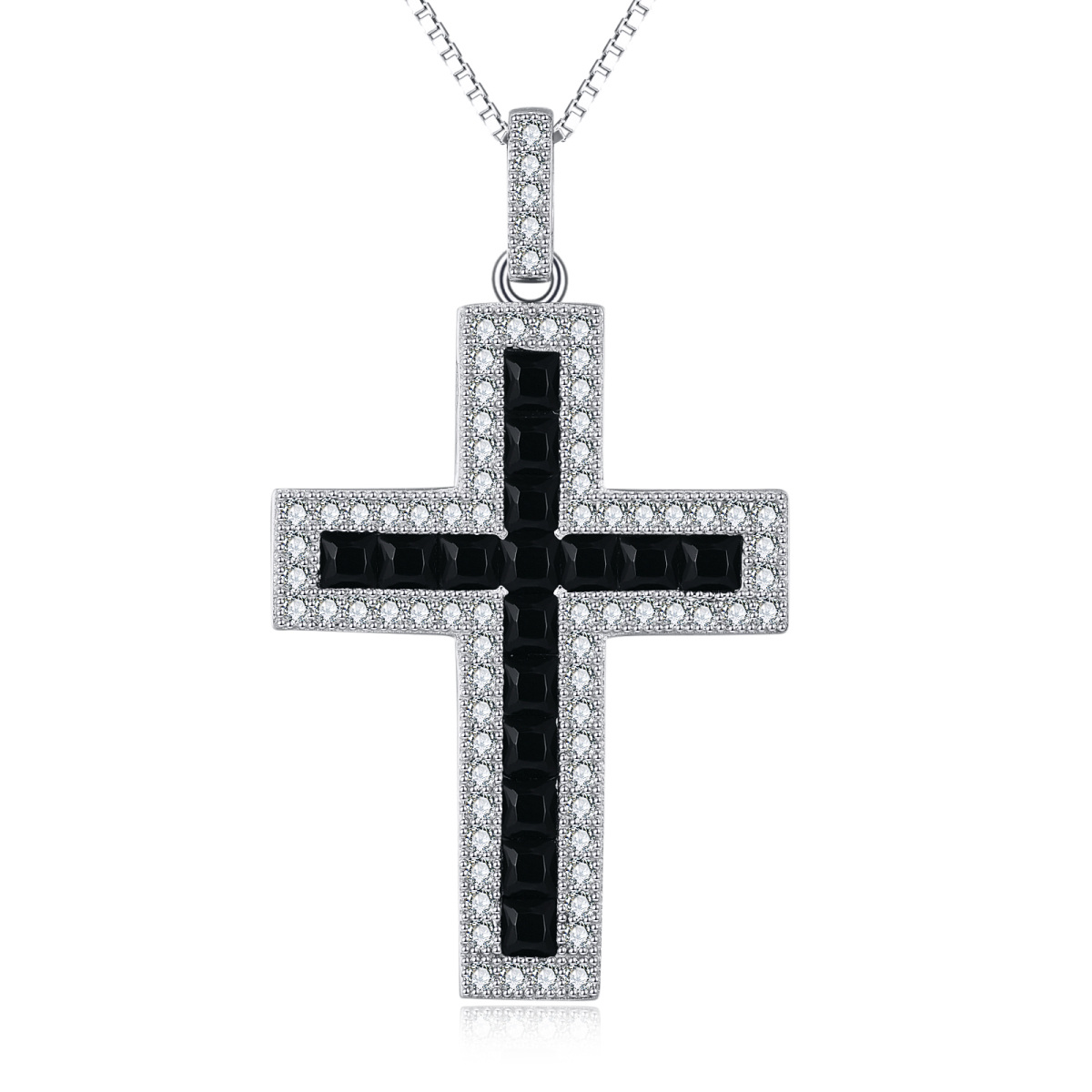 Sterling Silver Cubic Zirconia Cross Pendant Necklace-1