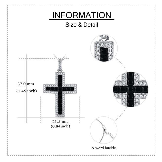 Colar com pingente de cruz em prata de lei com zircónias cúbicas-5