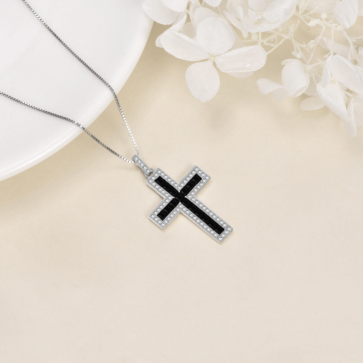 Collier en argent sterling avec pendentif croix en zircon cubique-4