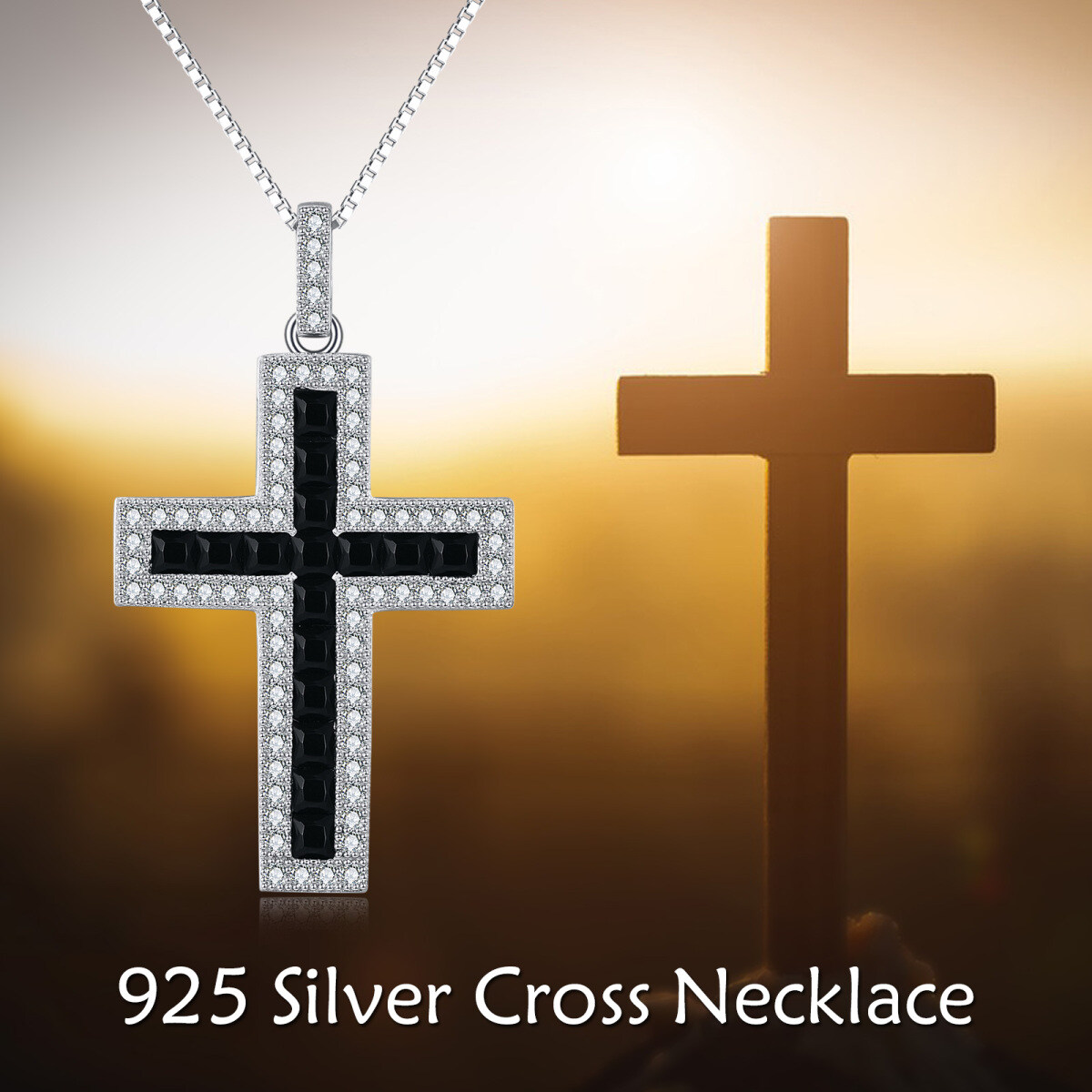 Sterling Silver Cubic Zirconia Cross Pendant Necklace-6