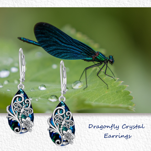 Sterling Silver Crystal & Cubic Zirconia Dragonfly Lever-back Earrings-6