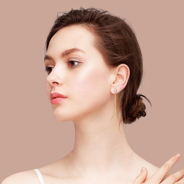 14k Solid Gold Opal Threader Triangle Drop Ohrringe Tägliche Geschenke für Frauen-3