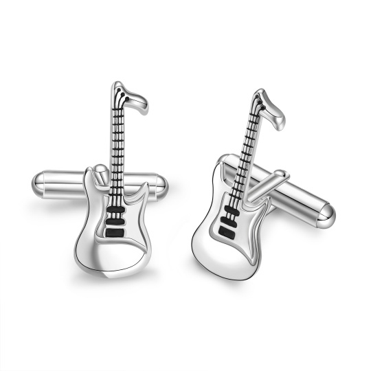 Bouton de manchette guitare en argent sterling plaqué or 14 carats pour homme