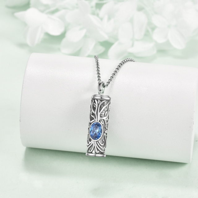 Sterling Silver Blue Zirconia Tree Of Life Urn Necklace for Ashes-2