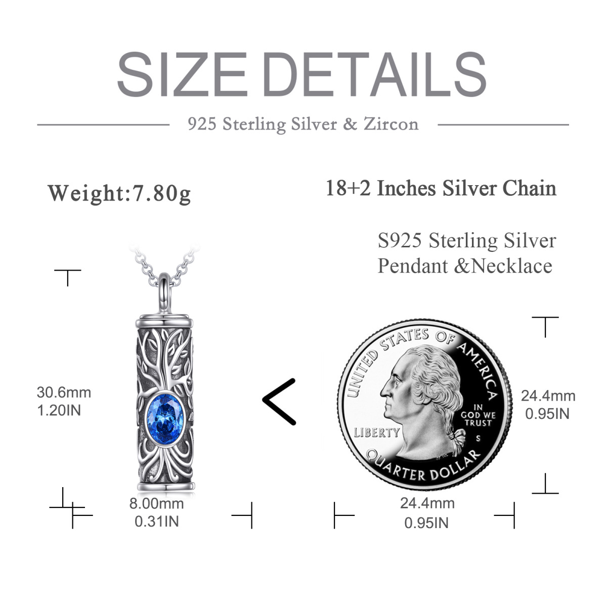 Collier en argent sterling pour cendres avec zirconium bleu et arbre de vie-6