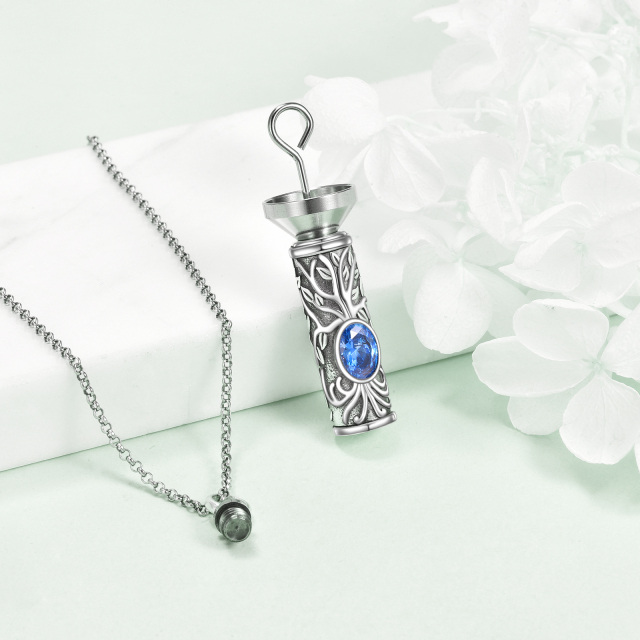 Sterling Silver Blue Zirconia Tree Of Life Urn Necklace for Ashes-3